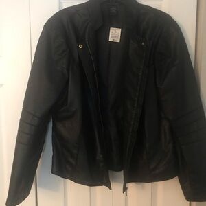 Black Faux Leather Women's Jacket - Classic Zip Front